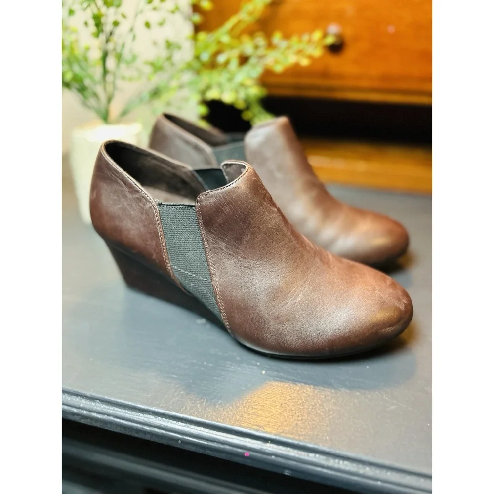Vionic Booties‎ Stanton Womens 6 Wedge Brown Leather Comfort Shoes